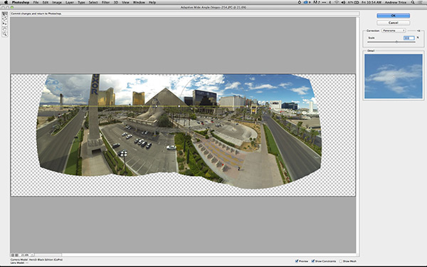 Straightening the image with the Adaptive Wide Angle filter